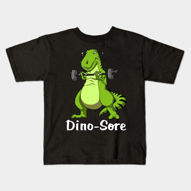 T-Rex Dinosaur Fitness Gym Dino-Sore Kids T-Shirt by underheaven